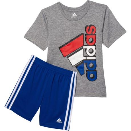 Adidas Melange T-Shirt and Shorts Set - Short Sleeve (For Little Boys) - MEDIUM GREY HEATHER (4 )