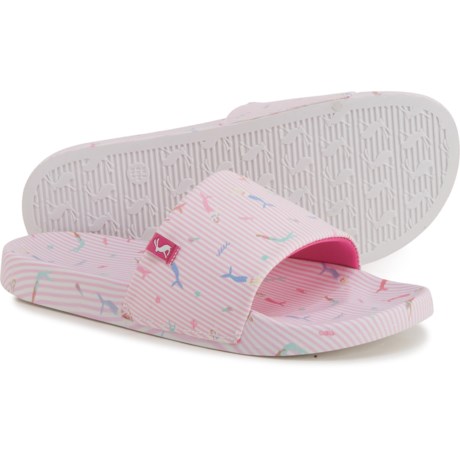 Joules Mermaid Stripe Slide Sandals (For Girls) - White/Pink (3C )