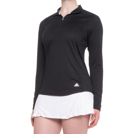 Adidas Mesh Zip Neck Golf Shirt - UPF 50+, Long Sleeve (For Women) - BLACK (L )