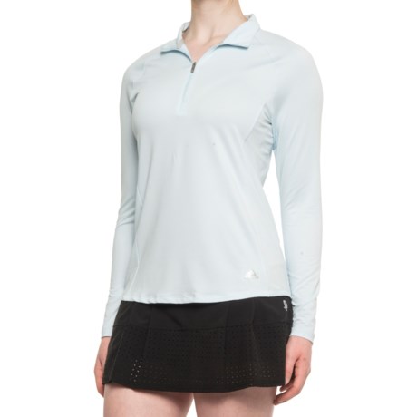Adidas Mesh Zip Neck Golf Shirt - UPF 50+, Long Sleeve (For Women) - SKY TINT (M )