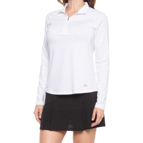 Adidas Mesh Zip Neck Golf Shirt - UPF 50+, Long Sleeve (For Women) - WHITE (L )