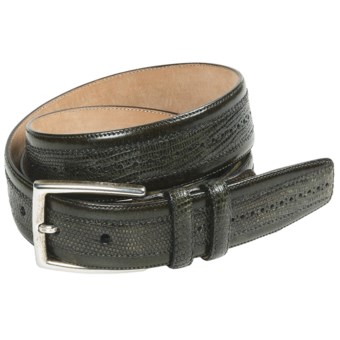 Mezlan Lizard Leather Belt - Satin Silver Buckle (For Men) in Olive
