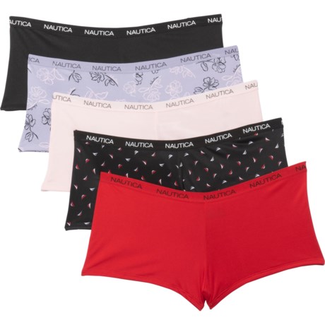 Nautica Micro Panties - 5-Pack, Boy Shorts (For Women) - NT MULTI COLOR BOAT/BARBADOS CHERRY/BLACK/PINK CRE (3X )