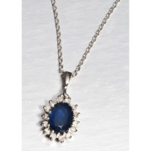 Millennium Creations Australian Sapphire Pendant Necklace - Marquis-Cut Diamond Border in Australian Sapphire/Sterling Silver - Closeouts