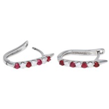 Millennium Creations Gemstone Hoop Earrings - 10K White Gold in Ruby/Diamond/10K White Gold - Closeouts