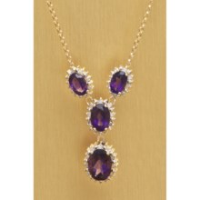 Millennium Creations Marquis Diamond Border Gemstone Pendant Necklace -10K Gold in Amethyst - Closeouts