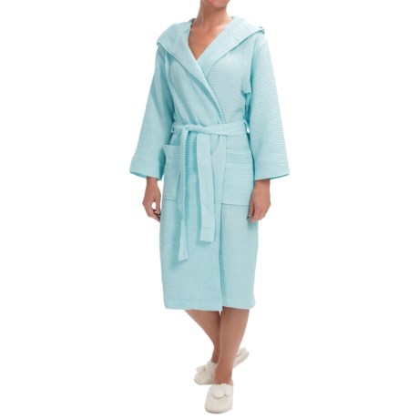 Mimosa by KayAnna Waffle Hooded Spa Robe Long Sleeve For Women