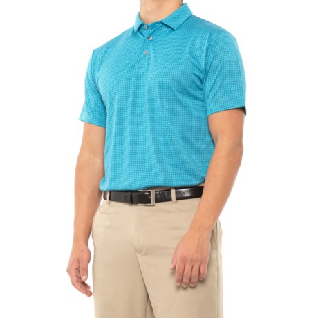PGA Tour Mini Windowpane Golf Polo Shirt - Short Sleeve (For Men) - BLUE DANUBE HEATHER (M )