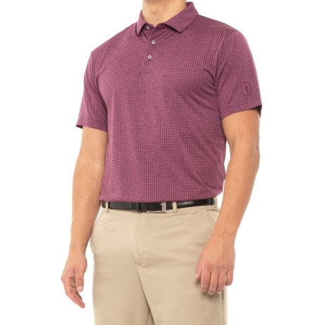 PGA Tour Mini Windowpane Golf Polo Shirt - Short Sleeve (For Men) - PLUM CASPIA HEATHER (XL )