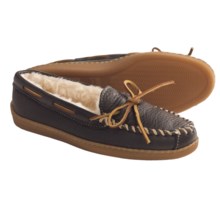Minnetonka Moccasin Boat Moc Shoes - Leather, Faux-Fur Lined (For Women) in Black - Closeouts