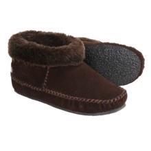 Minnetonka Moccasin Karen Ankle Bootie Slippers - Suede, Rolled Collar (For Women) in Chocolate - Closeouts