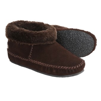 Minnetonka Moccasin Karen Ankle Bootie Slippers - Suede, Rolled Collar (For Women) in Chocolate