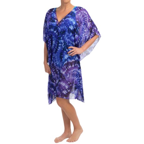 Miraclesuit Fan Dance Caftan Tunic Cover Up Short Sleeve For Women