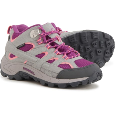 Merrell Moab 2 Mid Hiking Boots - Waterproof (For Girls) - PALOMA/BERRY (11T/W )