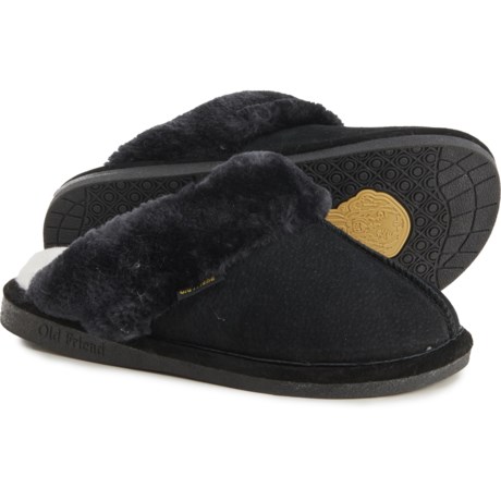 Old Friend Footwear Montana Scuff Slippers - Suede (For Women) - BLACK (S )
