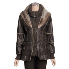 MontanaCo Faux-Shearling Car Coat - Knit Inset (For Women) in Brown - Closeouts