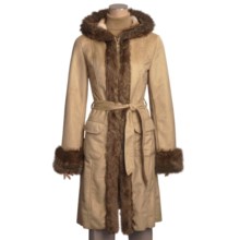 MontanaCo Faux-Shearling Trench Coat - Hooded, 3/4 Length (For Women) in Palamino - Closeouts