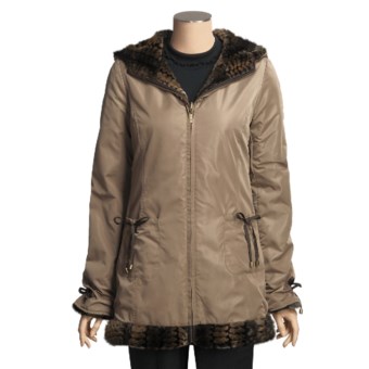 MontanaCo Reversible Hooded Coat - Faux Fur/Polyester Shell (For Women) in Brown
