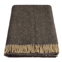Moon Lambswool Herringbone Throw Blanket in Black/Camel - Closeouts