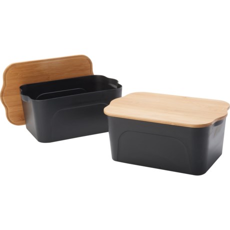Heritage Living Multipurpose Storage Bins with Bamboo Lid - Set of 2, Small - BLACK ( )
