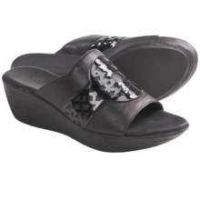 Munro American Miya Wedge Sandals (For Women) in Black Leather/Black Patent - Closeouts