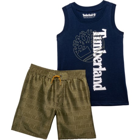 Timberland Muscle Shirt and Swim Trunks Set - Sleeveless (For Little Boys) - NAVY (4 )