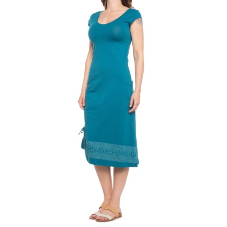 TOADandCO Muse Dress - UPF 30+, Organic Cotton, Short Sleeve (For Women) - DEEPWATER BORDER PRINT (XS )