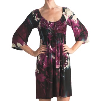 Muse Floral Jersey Dress - 3/4 Sleeve (For Women) in Fuschia Multi