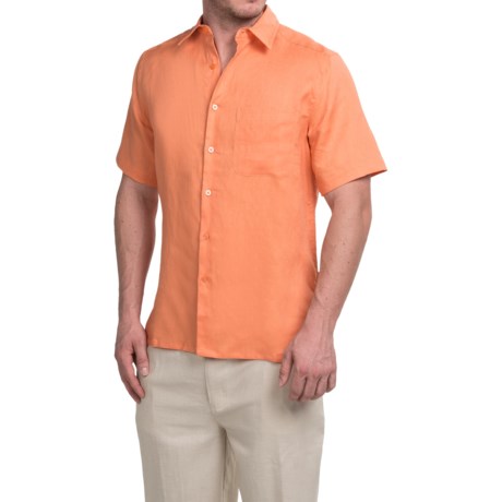 Natural Blue Linen Shirt Short Sleeve (For Men)