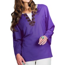 Neon Buddha Stretch Cotton Tunic Shirt - Embellished Collar, Long Sleeve (For Women) in Beautiful Periwinkle - Closeouts