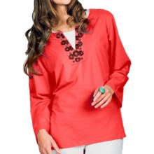 Neon Buddha Stretch Cotton Tunic Shirt - Embellished Collar, Long Sleeve (For Women) in Departure Hot Pink - Closeouts