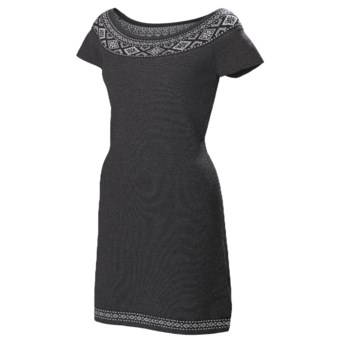 Neve Ella Boat Neck Dress - Ultrafine Merino Wool, Short Sleeve (For Women) in Charcoal