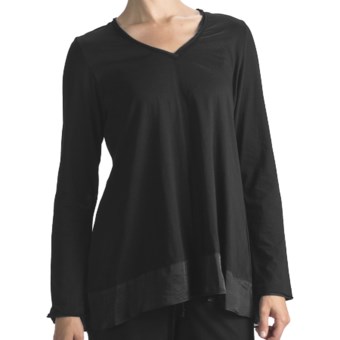 Nicole Miller Satin-Trimmed Swing Shirt - Long Sleeve (For Women) in Jet Black