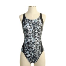 Nike Shattered Glass Fast Back Swimsuit - 1-Piece (For Women) in Black - Closeouts