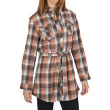 Nina Capri Flannel Tunic Shirt - Removable Belt, Long Sleeve (For Women) in Orange/Grey/Black/White Plaid - Closeouts