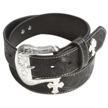 Nocona Floral Tooled Belt - Leather (For Men) in Black - Closeouts