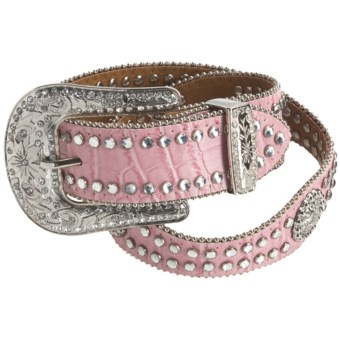 Nocona Scalloped Rhinestone Belt (For Girls) in Pink