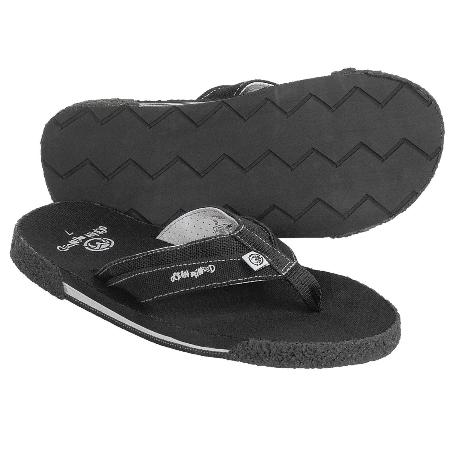 ... - Leather-Hemp-Recycled Materials, Flip-Flops(For Men) in Black