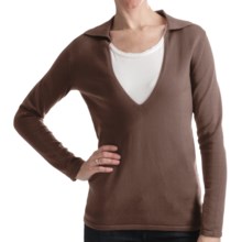 Odeon by Belford Combed Cotton Sweater - Split Collar (For Women) in Chestnut - Closeouts