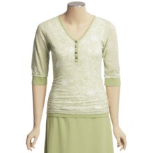 Ojai Burnout Henley Shirt - Elbow Sleeve (For Women) in Kiwi Green - Closeouts