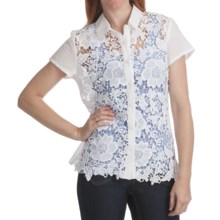Options by August Silk Lace Camp Shirt - Cotton Voile, Short Sleeve (For Women) in Ivory - Closeouts
