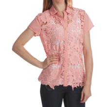 Options by August Silk Lace Camp Shirt - Cotton Voile, Short Sleeve (For Women) in Quartz Pink - Closeouts