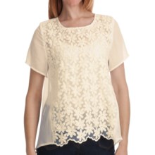 Options by August Silk Organza Daisy Shirt - Split Back, Short Sleeve (For Women) in Ivory - Closeouts