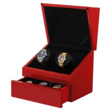 Orbita Sparta Executive Double Watch Winder - Lithium Batteries, Storage Drawer in Red Lacquer - Closeouts