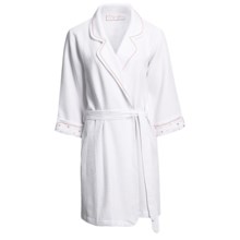 Oscar de la Renta Candy Dot Wrap Robe - Waffle Cotton (For Women) in White/Pink - Closeouts