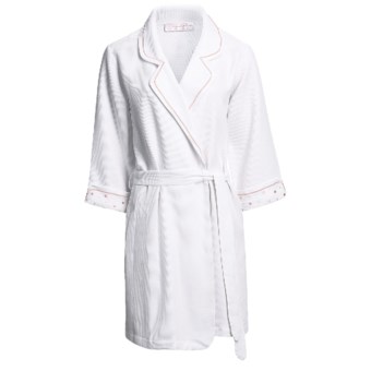 Oscar de la Renta Candy Dot Wrap Robe - Waffle Cotton (For Women) in White/Pink