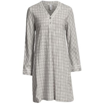 Oscar de la Renta Modern Comfort Flannel Night Shirt - Long Sleeve (For Women) in Heather Grey