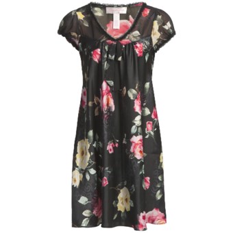 Oscar de la Renta Pink Label Flamenco Nights Nightgown - Puff Short Sleeve (For Women) in Black Print