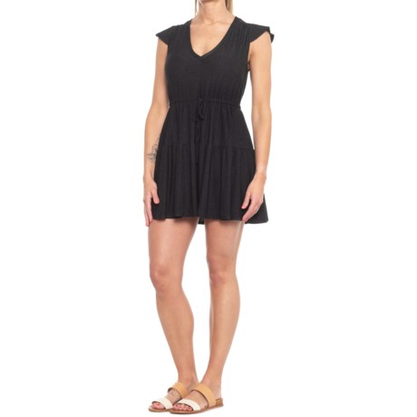 Beyond Yoga Out and About Featherweight Ruffle Dress - Short Sleeve (For Women) - DARKEST NIGHT (S )