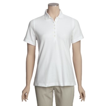 Outer Banks Diamond Knit Polo Shirt - Egyptian Cotton, Short Sleeve (For Women) in White